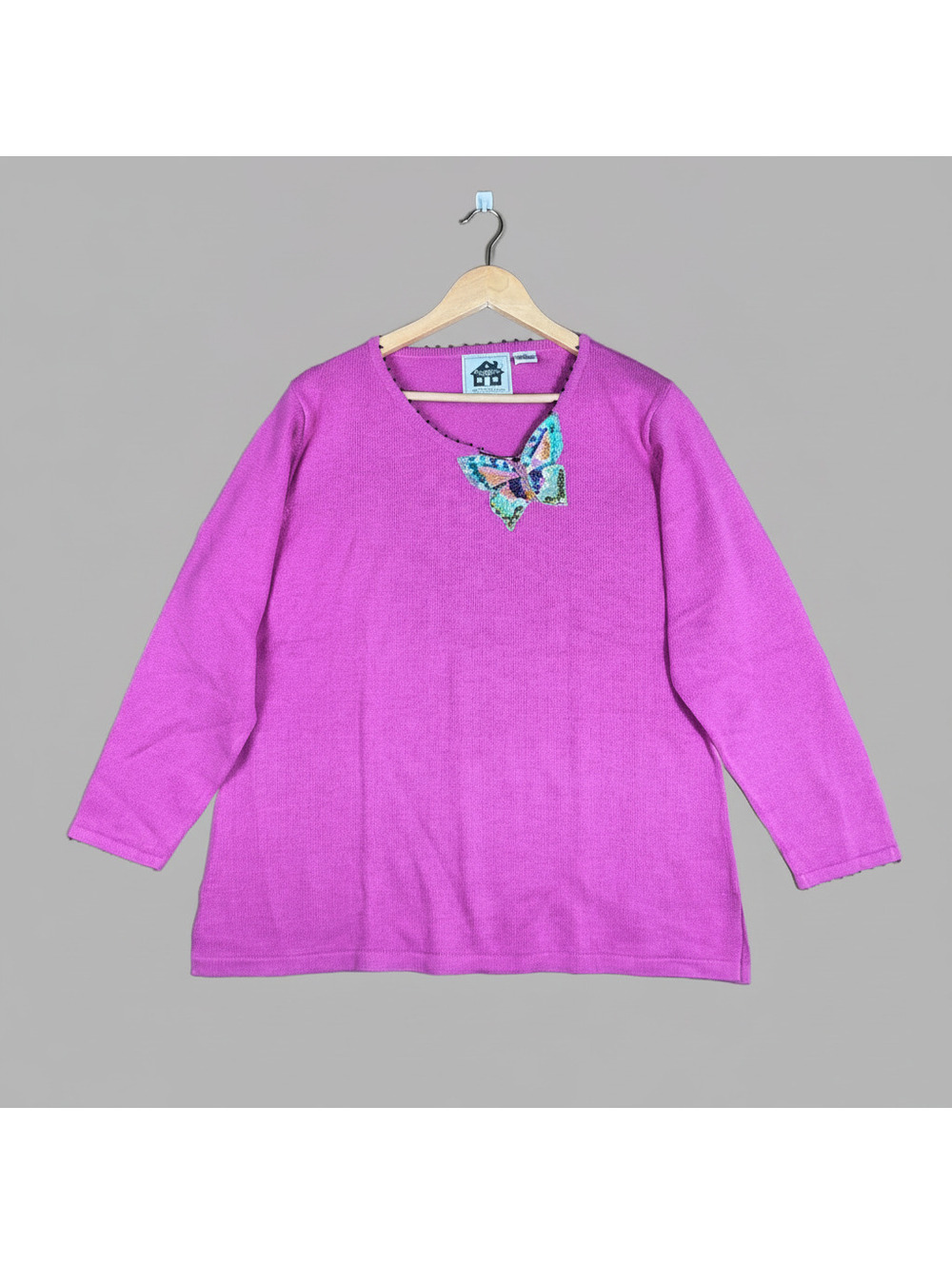 Vintage Storybook Knits Pink Embroidered Sequin Butterfly Sweater 1X Grandmacore